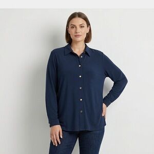 Anne Klein Navy Blue Button-Down Knit Tunic - XL